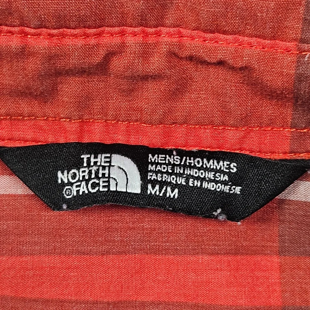 The North Face Button Up Shirt Mens Medium‎ Orange Plaid Pockets Lightweight